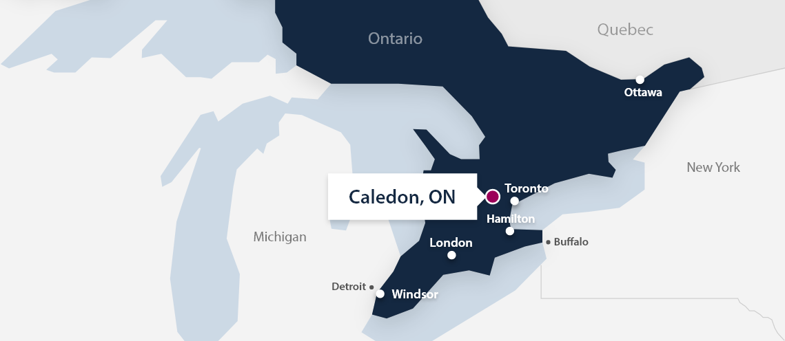 Map showing Caledon and other Ontario cities